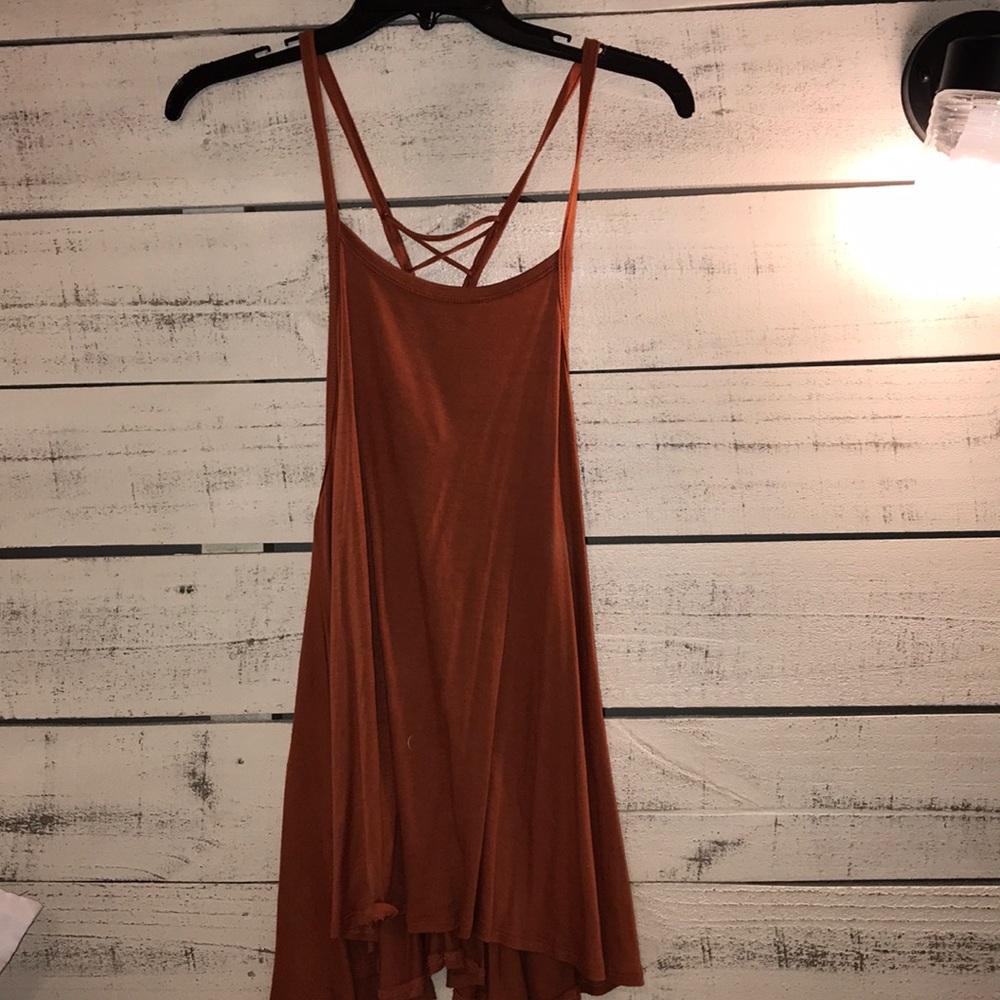 High neck orange strap tank top